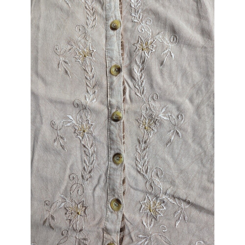 Raya Sun Swing Tank Dress L Beige Embroidery Lace Ruffles Lightweight Buttons - Picture 3 of 11